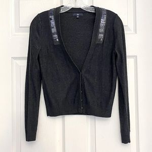 GAP Charcoal Gray Button Up Cropped Cardigan with Beading Detail, Size XS